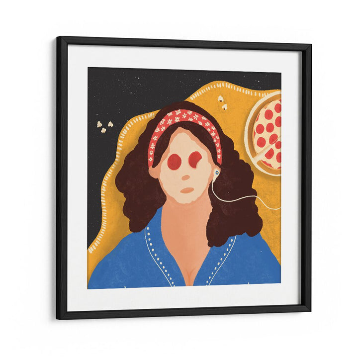 Lazy Girl by Shriya Bhattacharya Women Art Prints in Black Frame With Mount