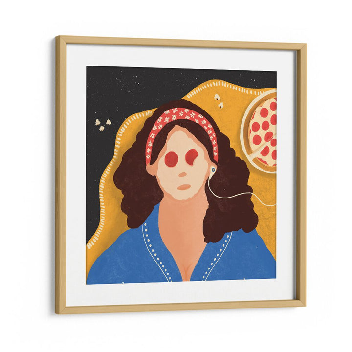 Lazy Girl by Shriya Bhattacharya Women Art Prints in Oak Wood Frame With Mount