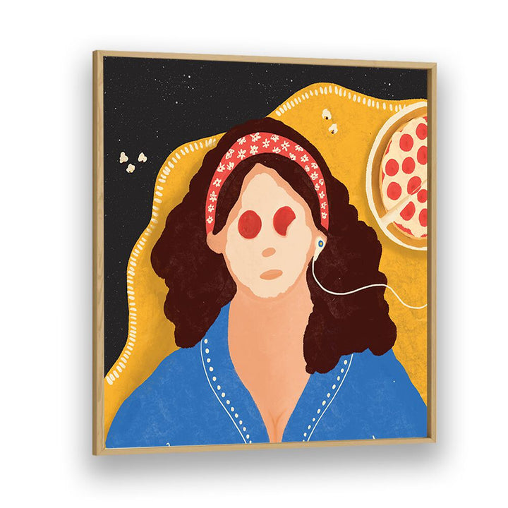 Lazy Girl by Shriya Bhattacharya Women Art Prints in Oak Wood Plain Frame