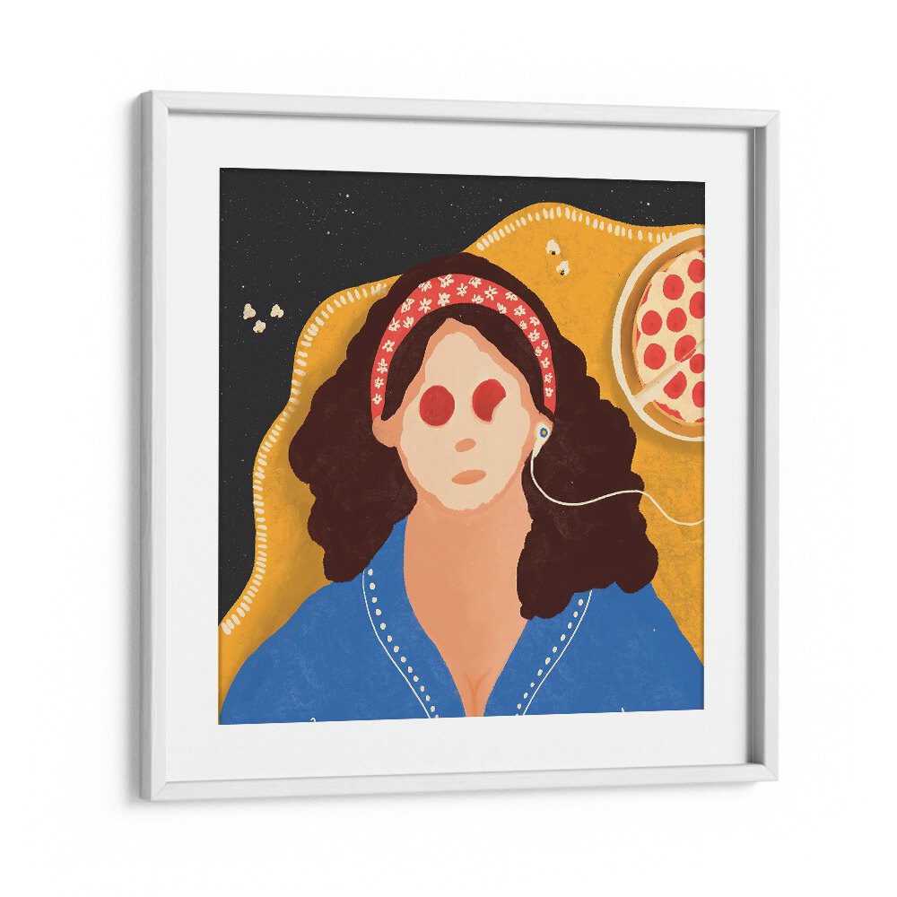 Lazy Girl by Shriya Bhattacharya Women Art Prints in White Frame With Mount