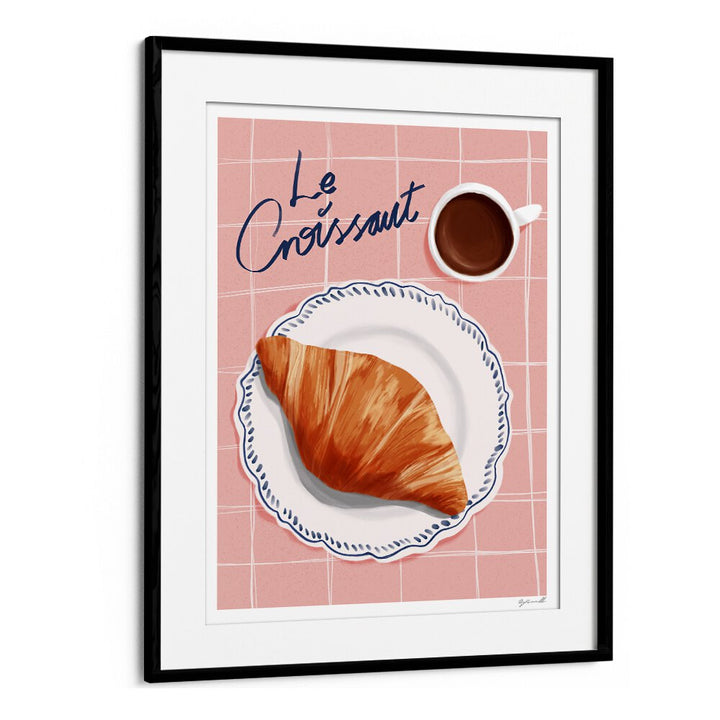 Le Croissant Cafe Art Prints Cafe Posters in Black Frame With Mount