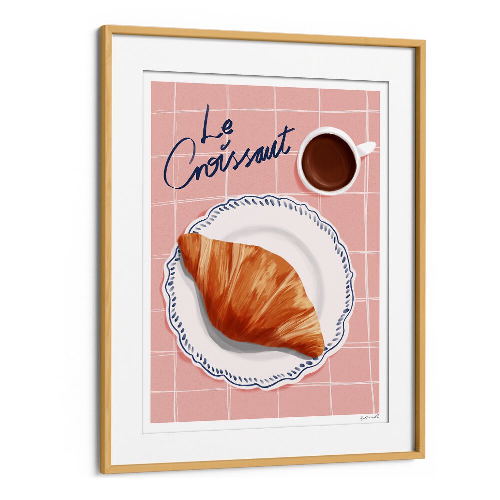 Le Croissant Cafe Art Prints Cafe Posters in Oak Wood Frame With Mount