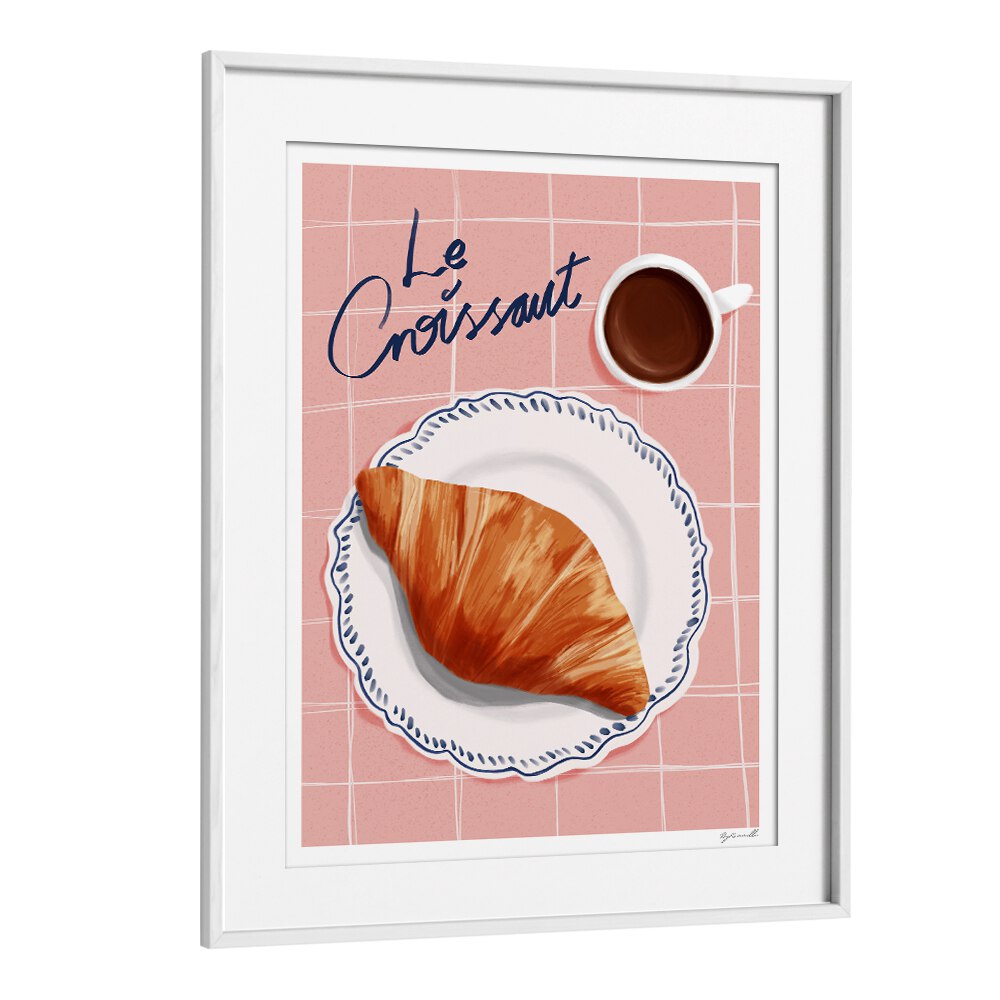 Le Croissant Cafe Art Prints Cafe Posters in White Frame With Mount