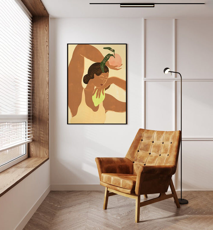 Lemon Apple By Arty Guava Wall Art Prints in Black Plain Frame placed on a Cream Colored Wall in the Drawing Room