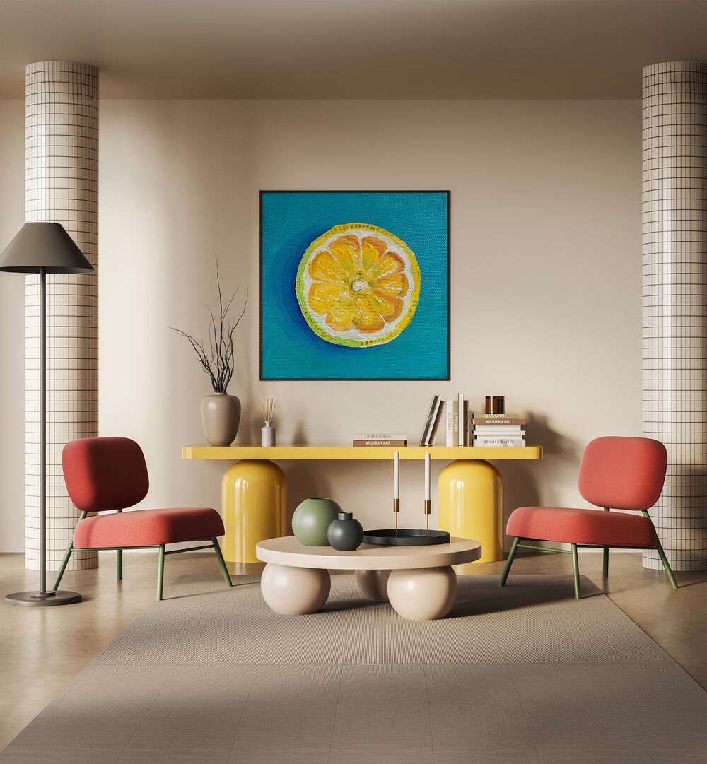 Lemon Slice By Key And Sea Creative Art Print in Black Plain Frame for living room