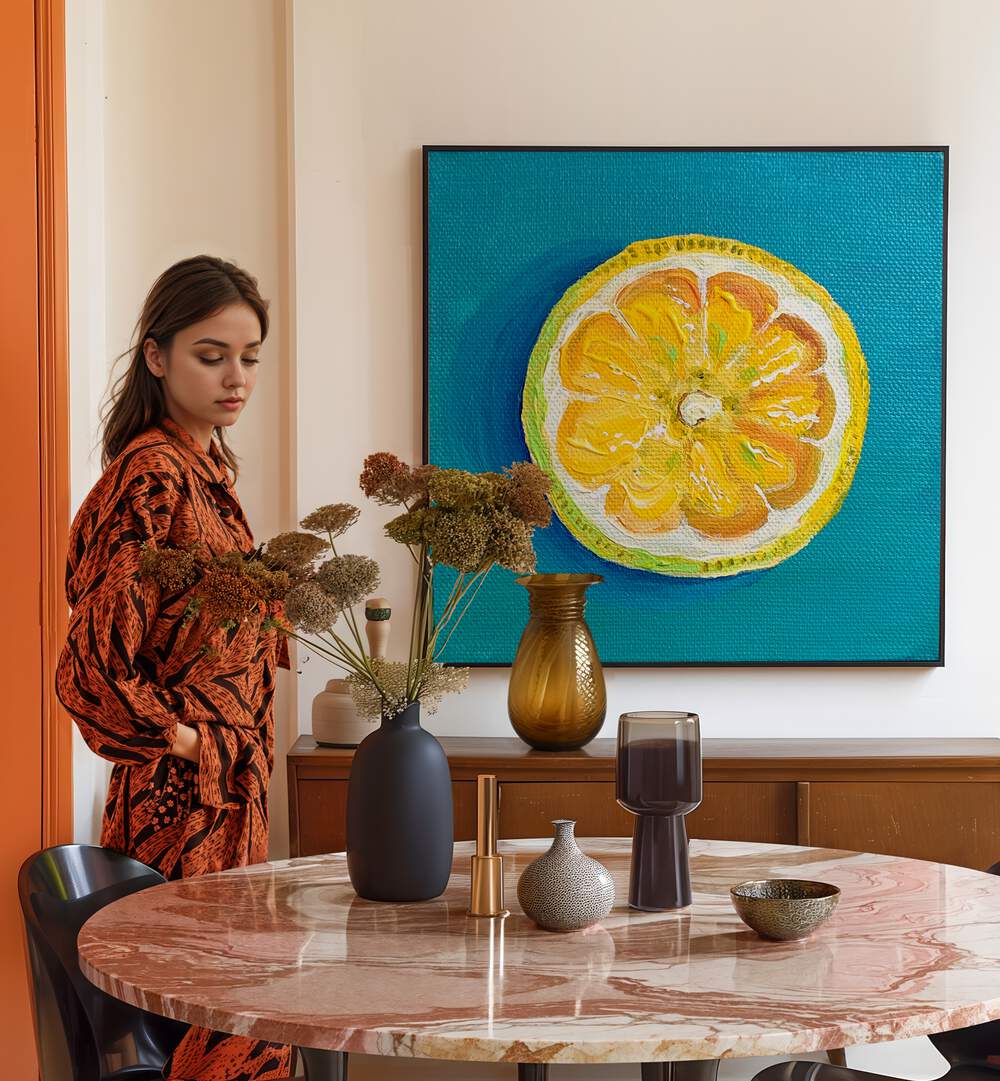 Brighten your kitchen with the vibrant LEMON SLICE, KITCHEN POSTERS by Key and Sea Creative for a refreshing summer touch.