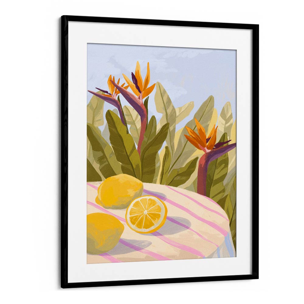 Lemon Twist By Goed Blauw Kitchen Art Prints in Black Frame With Mount