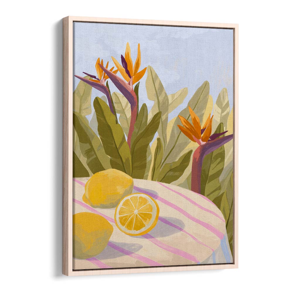 Lemon Twist By Goed Blauw Kitchen Art Prints in Oak Wood Floater Frame