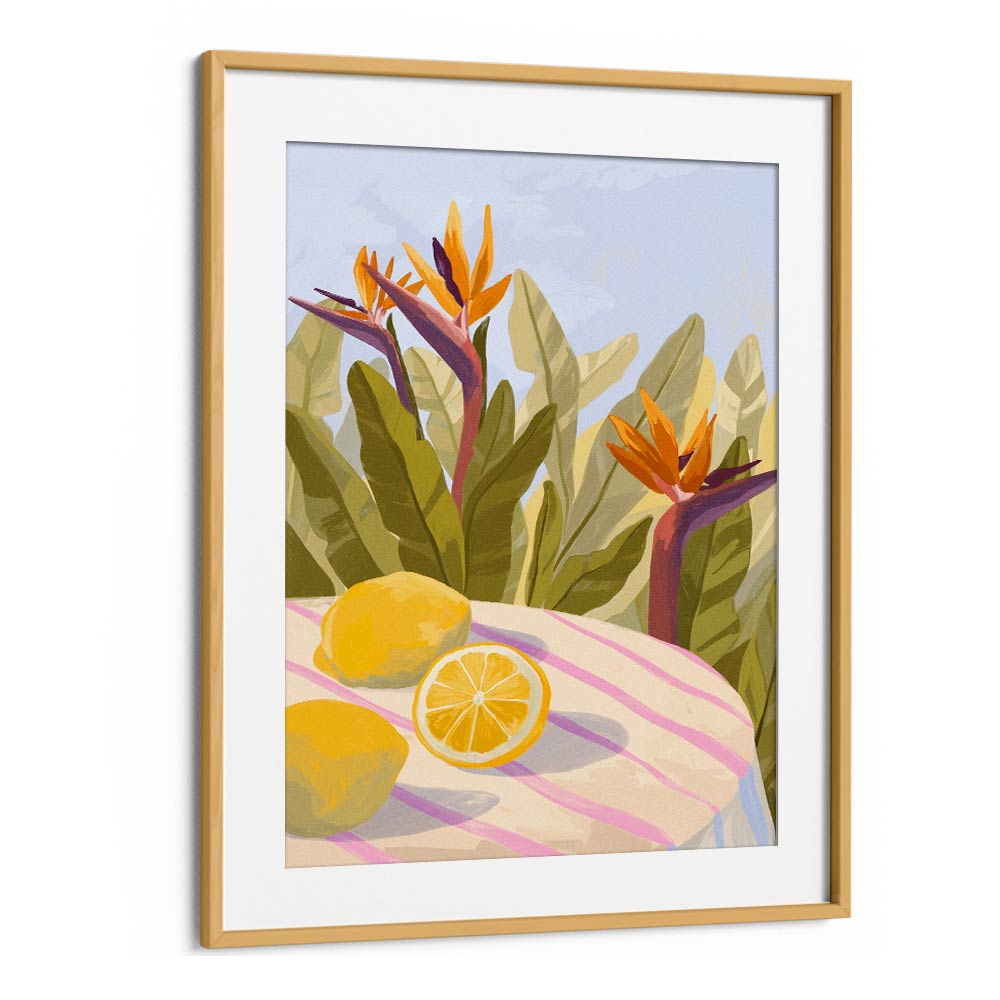 Lemon Twist By Goed Blauw Kitchen Art Prints in Oak Wood Frame With Mount