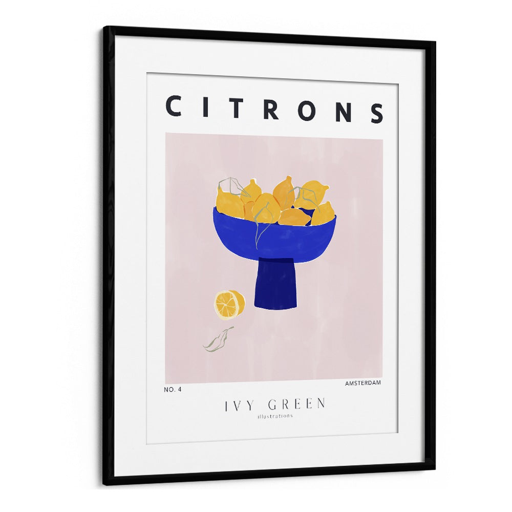 Lemons By Ivy Green Kitchen Art Prints in Black Frame With Mount