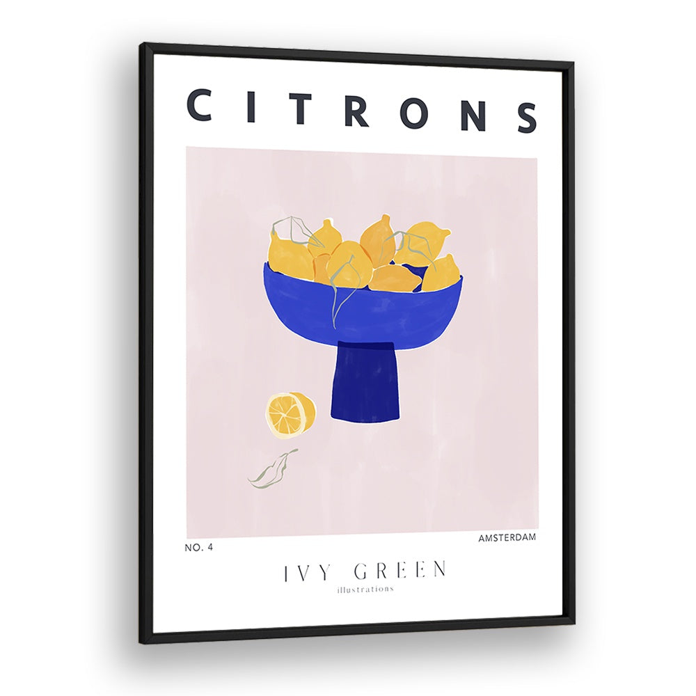 Lemons By Ivy Green Kitchen Art Prints in Black Plain Frame