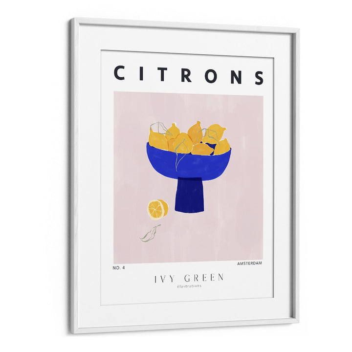 Lemons By Ivy Green Kitchen Art Prints in White Frame With Mount