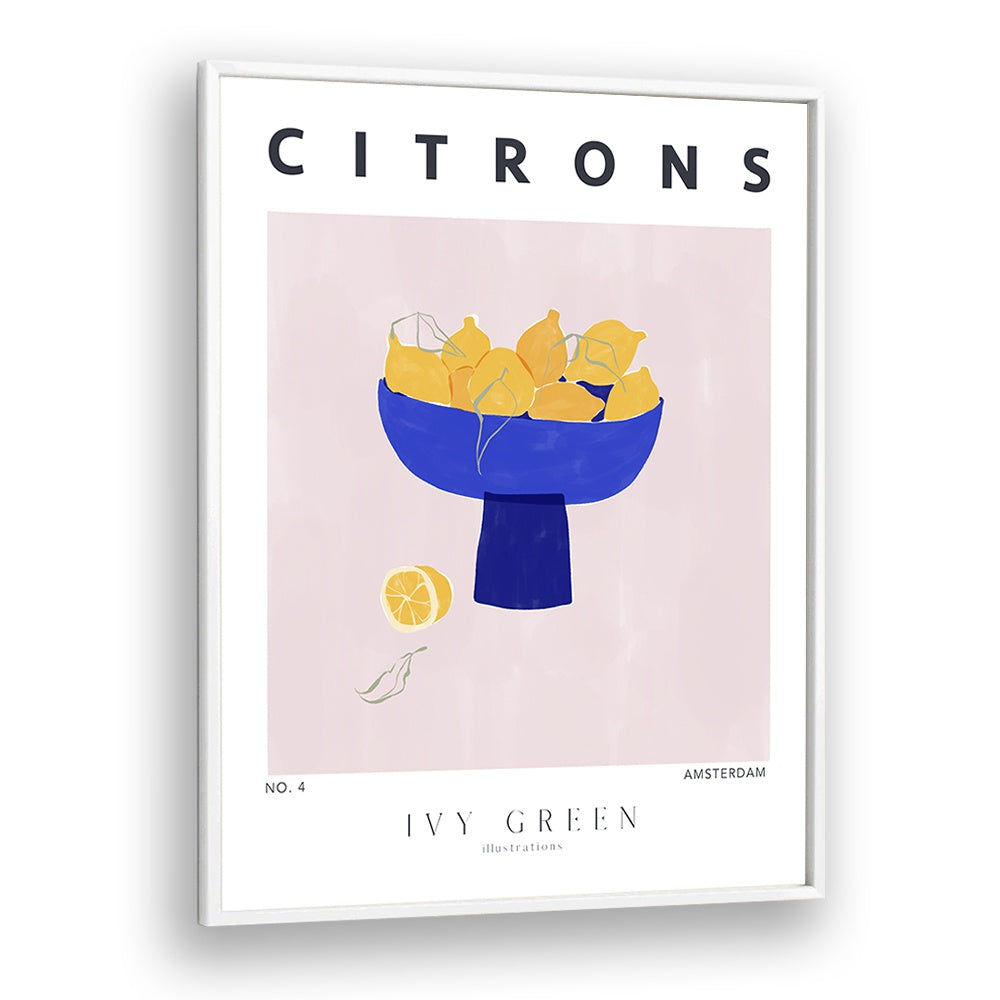 Lemons By Ivy Green Kitchen Art Prints in White Plain Frame