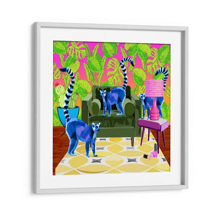 Lemurs in the House By Lynnda Rakos Pop Art Paintings Pop Art Prints in White Frame With Mount