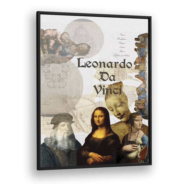 Leonardo Da Vinci By Grishma Korjani Artist Tribute Posters in Black Plain Frame