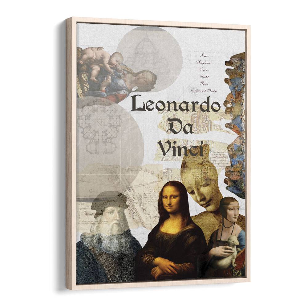 Leonardo Da Vinci By Grishma Korjani Artist Tribute Posters in Oak Wood Floater Frame