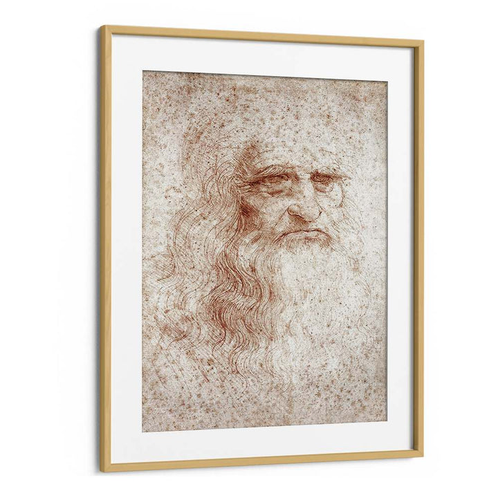 Leonardo Da Vinci Self Portrait 1512 Vintage Paintings in Oak Wood Frame With Mount