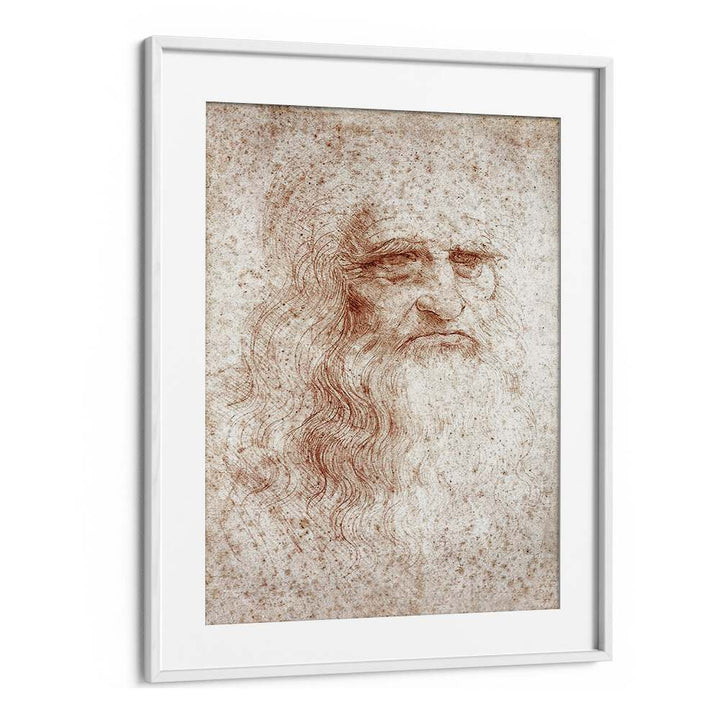 Leonardo Da Vinci Self Portrait 1512 Vintage Paintings in White Frame With Mount