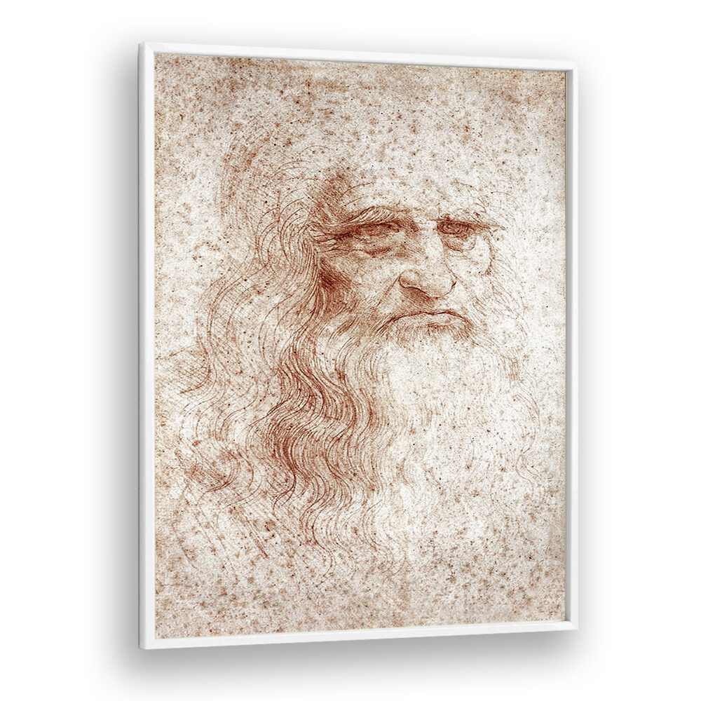 Leonardo Da Vinci Self Portrait 1512 Vintage Paintings in White Plain Frame