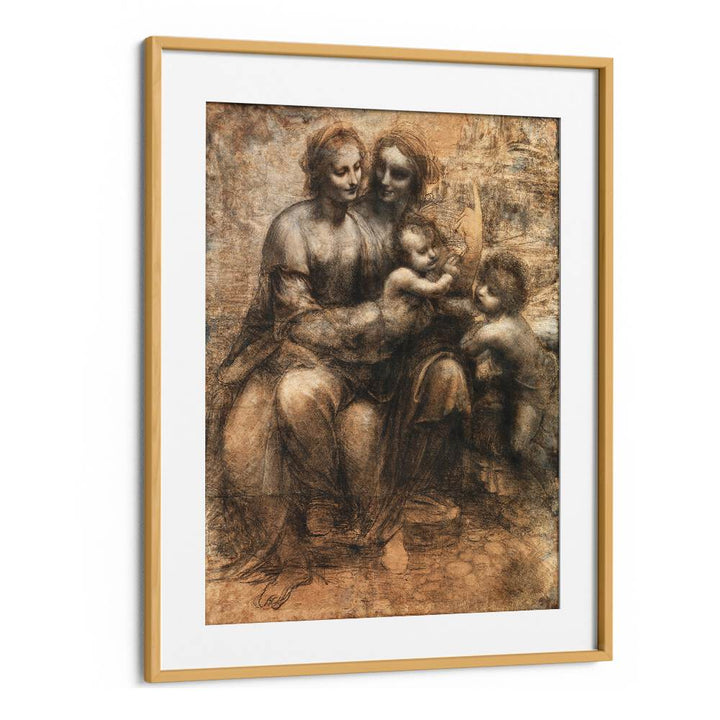 Leonardo Da Vincis The Leonardo Cartoon 1499–1500 Vintage Paintings in Oak Wood Frame With Mount