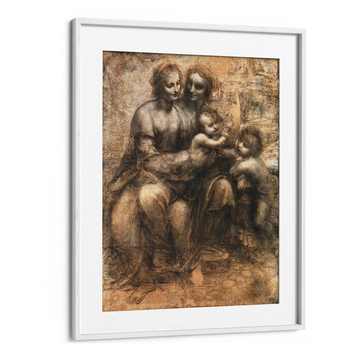 Leonardo Da Vincis The Leonardo Cartoon 1499–1500 Vintage Paintings in White Frame With Mount