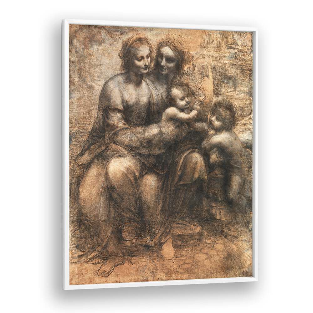 Leonardo Da Vincis The Leonardo Cartoon 1499–1500 Vintage Paintings in White Plain Frame