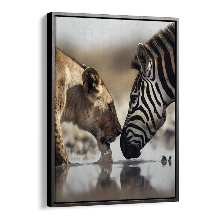 Leopard And Zebra Wildlife Posters in Black Floater Frame