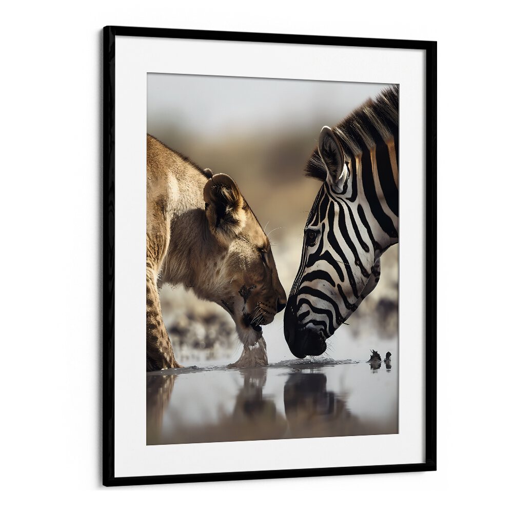 Leopard And Zebra Wildlife Posters in Black Frame With Mount