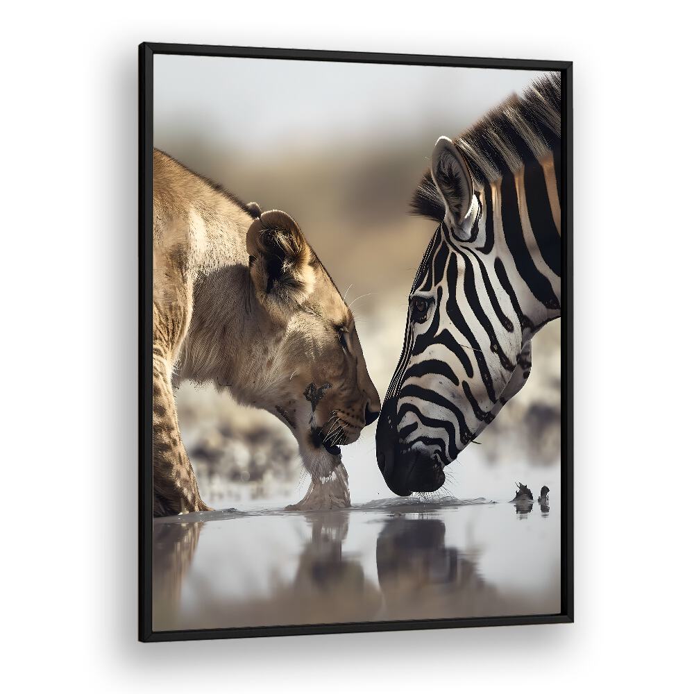 Leopard And Zebra Wildlife Posters in Black Plain Frame