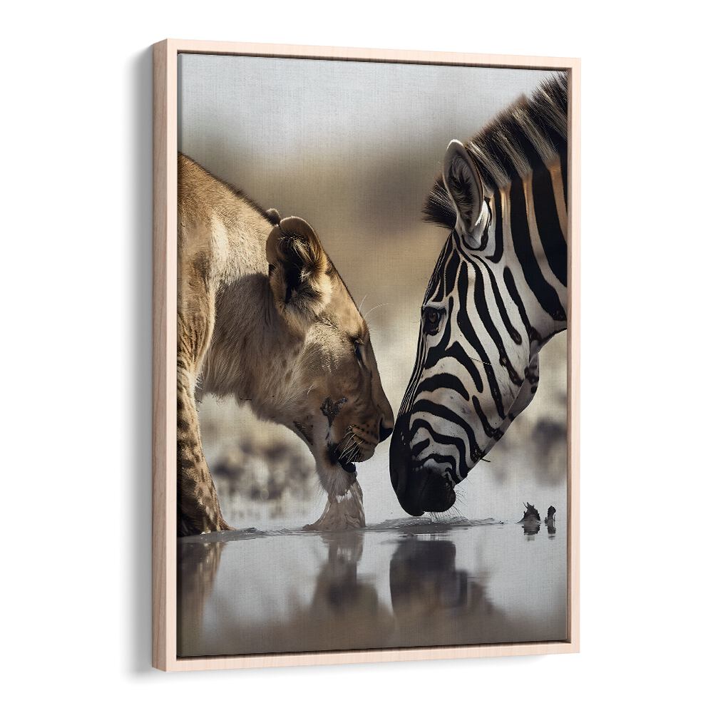 Leopard And Zebra Wildlife Posters in Oak Wood Floater Frame