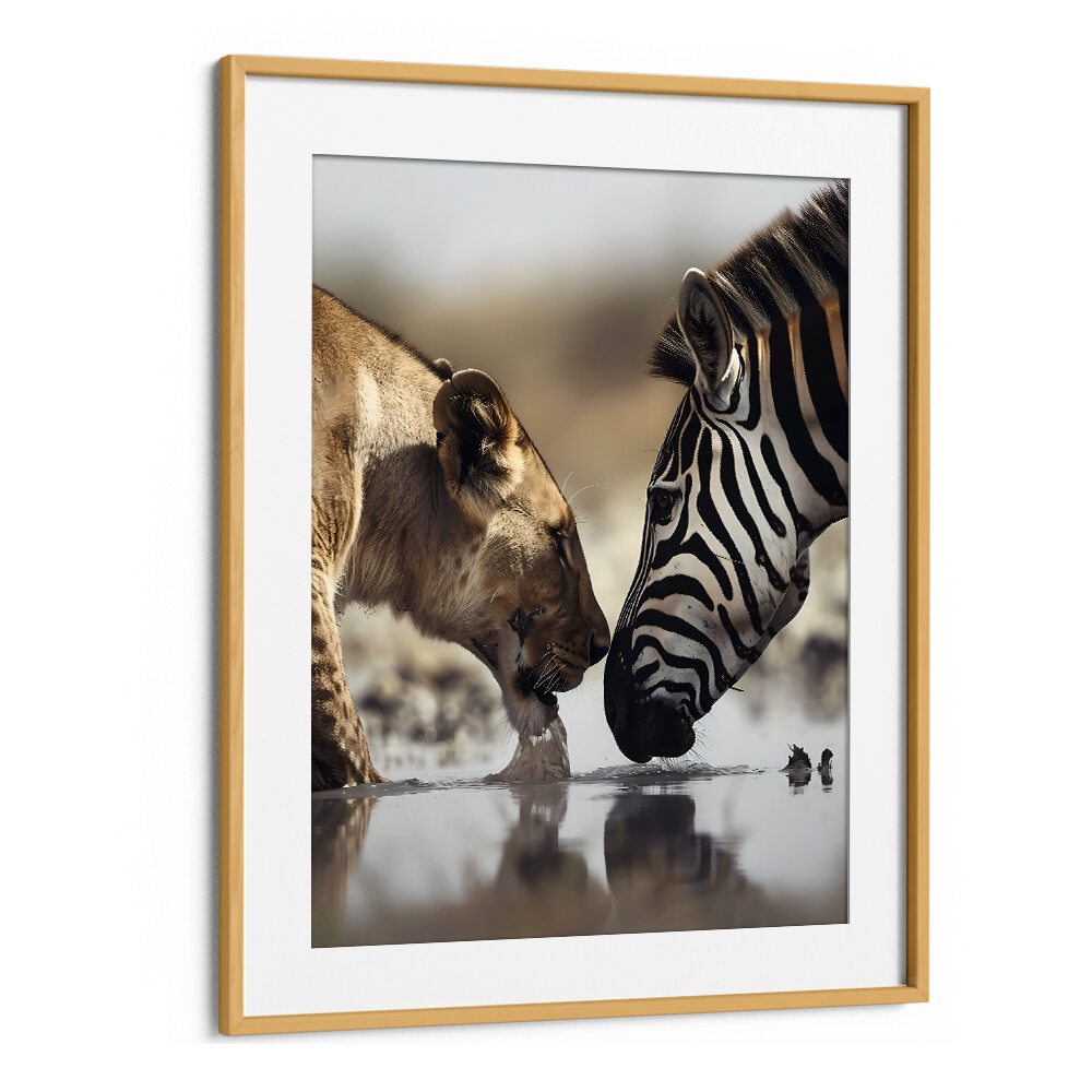 Leopard And Zebra Wildlife Posters in Oak Wood Frame With Mount