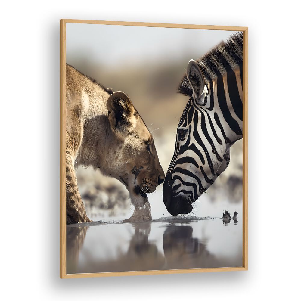 Leopard And Zebra Wildlife Posters in Oak Wood Plain Frame