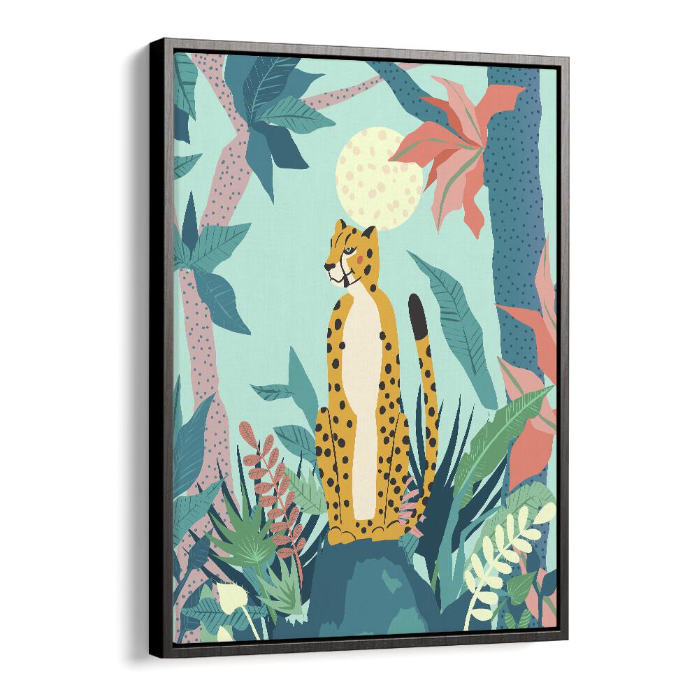 Leopard Forest By Uma Gokhale Wildlife Art Prints in Black Floater Frame