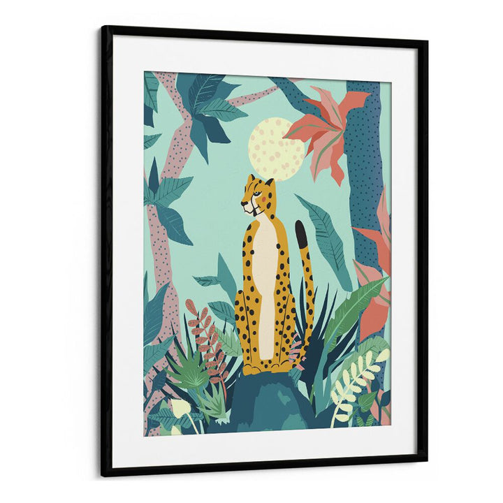 Leopard Forest By Uma Gokhale Wildlife Art Prints in Black Frame With Mount