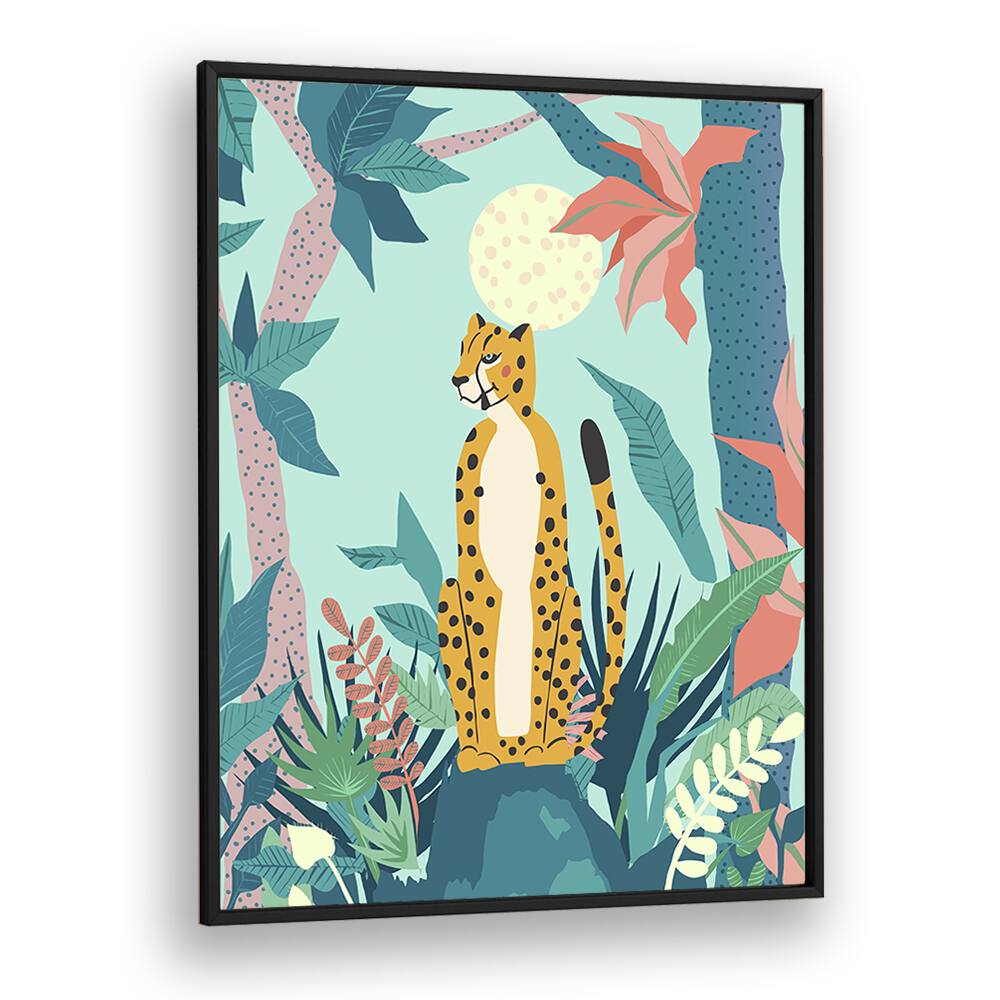 Leopard Forest By Uma Gokhale Wildlife Art Prints in Black Plain Frame