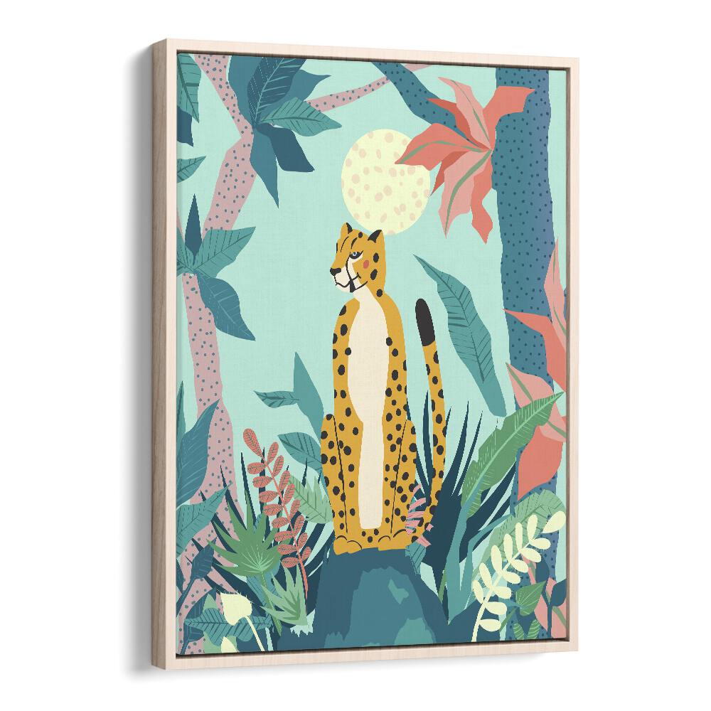 Leopard Forest By Uma Gokhale Wildlife Art Prints in Oak Wood Floater Frame