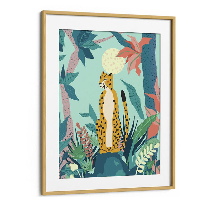 Leopard Forest By Uma Gokhale Wildlife Art Prints in Oak Wood Frame With Mount