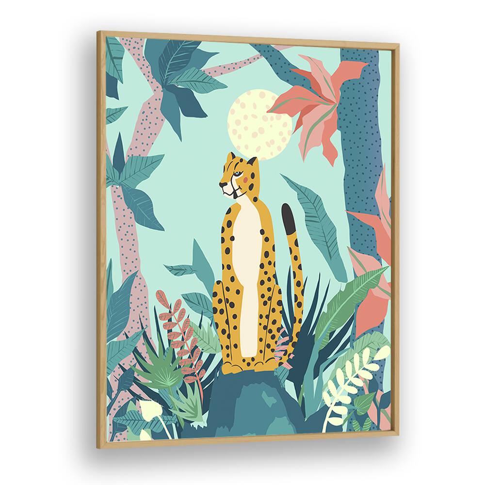 Leopard Forest By Uma Gokhale Wildlife Art Prints in Oak Wood Plain Frame