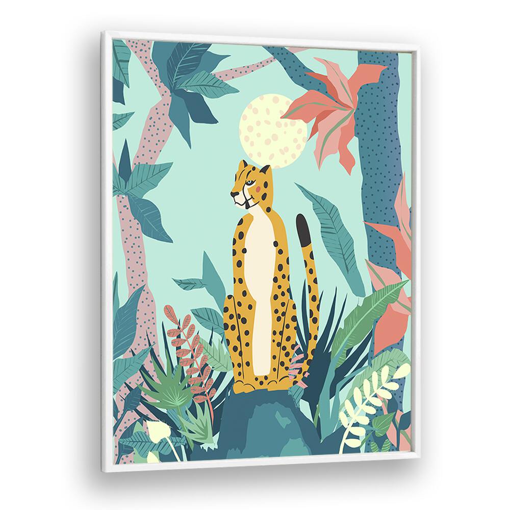 Leopard Forest By Uma Gokhale Wildlife Art Prints in White Plain Frame