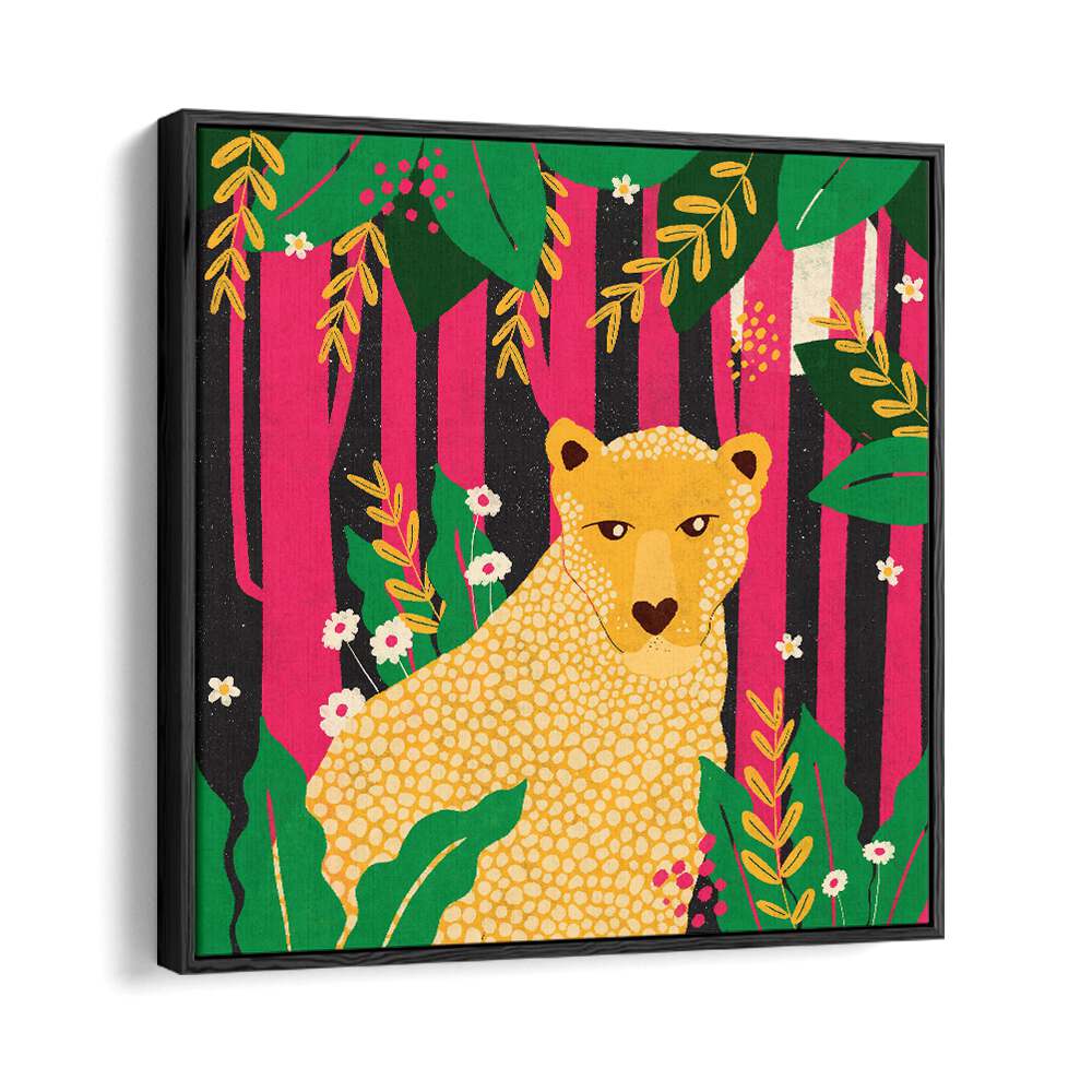 Leopard-animal Trilogy By Shriya Bhattacharya Kids Paintings in Black Floater Frame