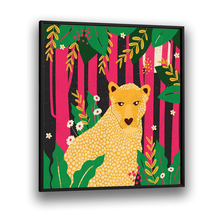 Leopard-animal Trilogy By Shriya Bhattacharya Kids Paintings in Black Plain Frame