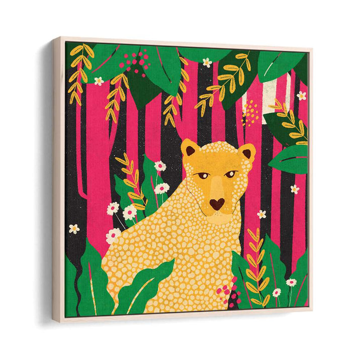 Leopard-animal Trilogy By Shriya Bhattacharya Kids Paintings in Oak Wood Floater Frame