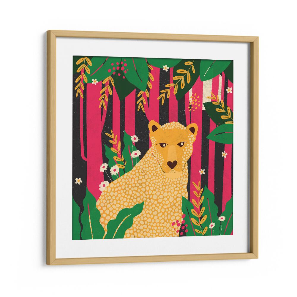 Leopard-animal Trilogy By Shriya Bhattacharya Kids Paintings in Oak Wood Frame With Mount