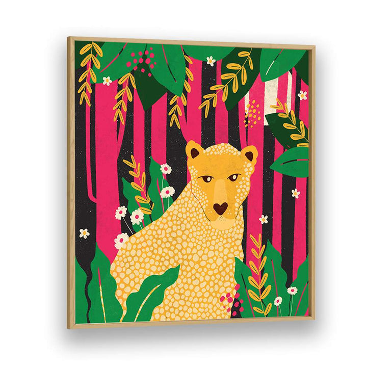 Leopard-animal Trilogy By Shriya Bhattacharya Kids Paintings in Oak Wood Plain Frame