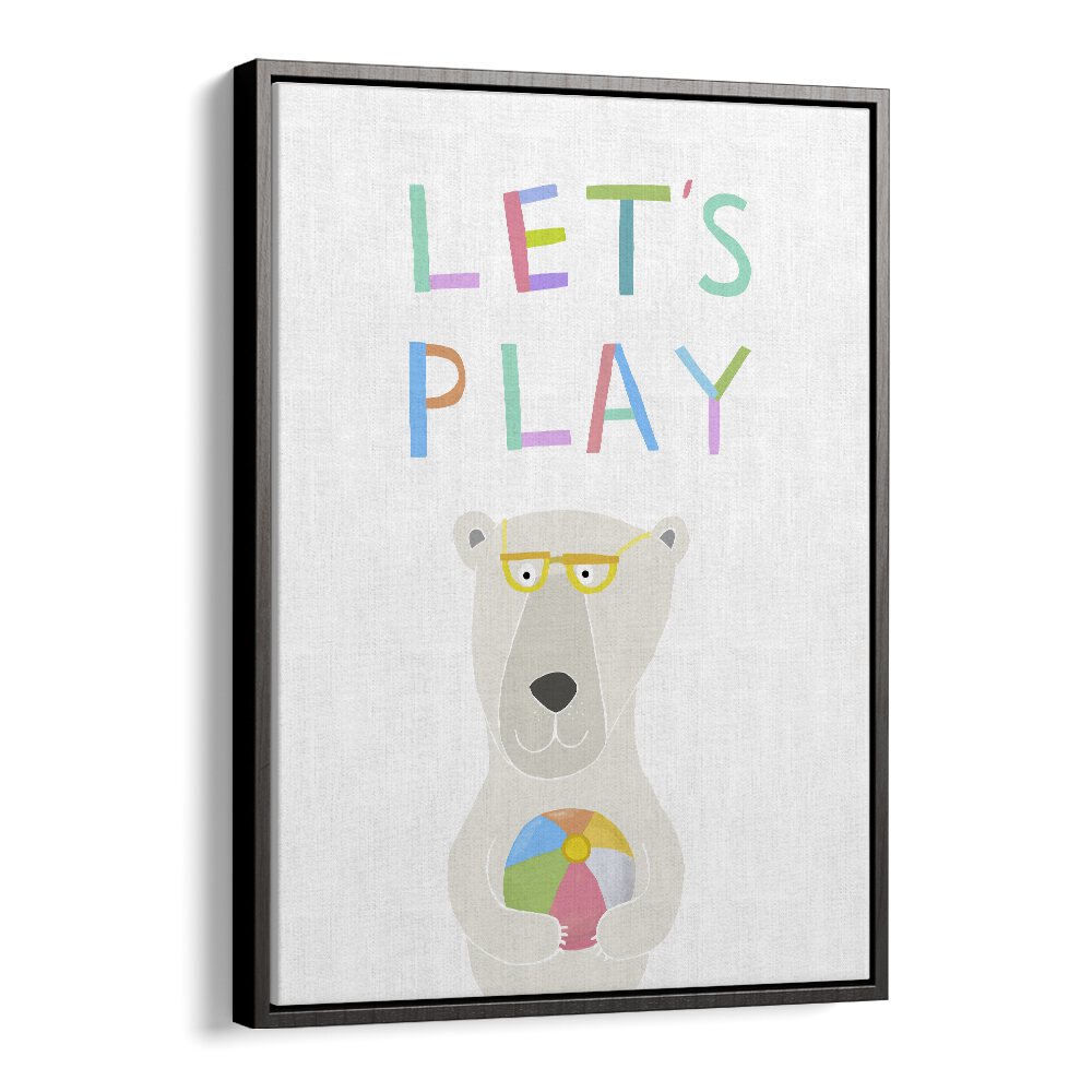 Lets Play With Funny Polar Bear By Carla Daly Kids Painting in Black Floater Frame