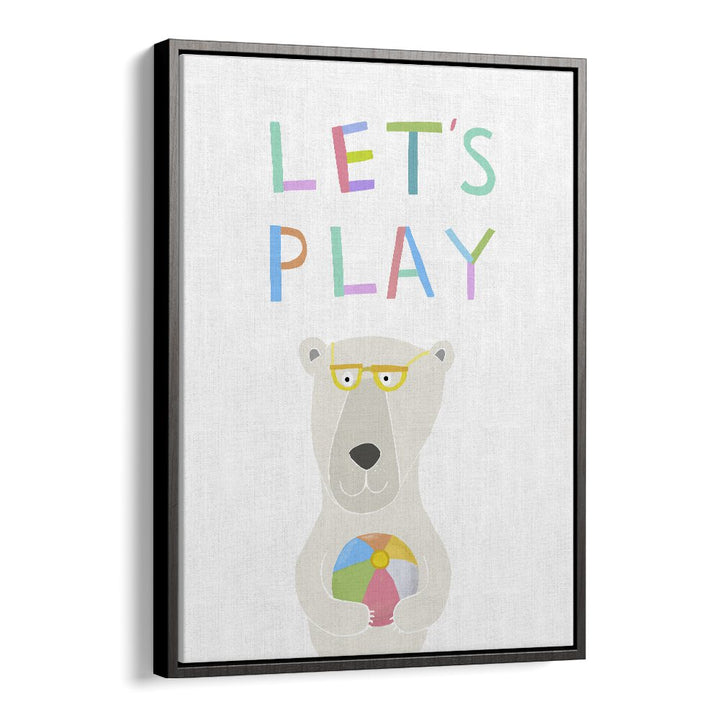 Lets Play With Funny Polar Bear By Carla Daly Kids Painting in Black Floater Frame