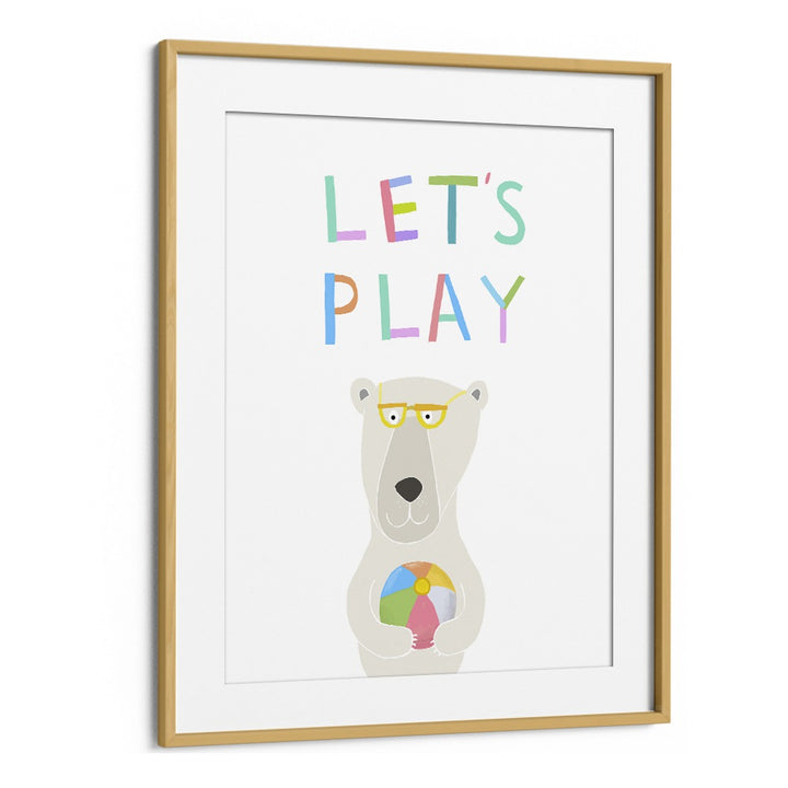 Lets Play With Funny Polar Bear By Carla Daly Kids Painting in Oak Wood Frame With Mount