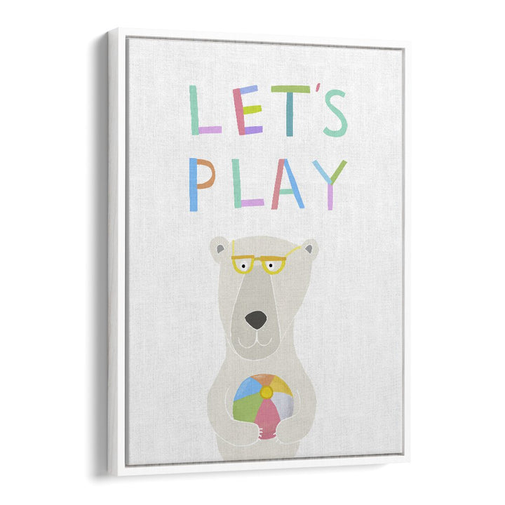 Lets Play With Funny Polar Bear By Carla Daly Kids Painting in White Floater Frame