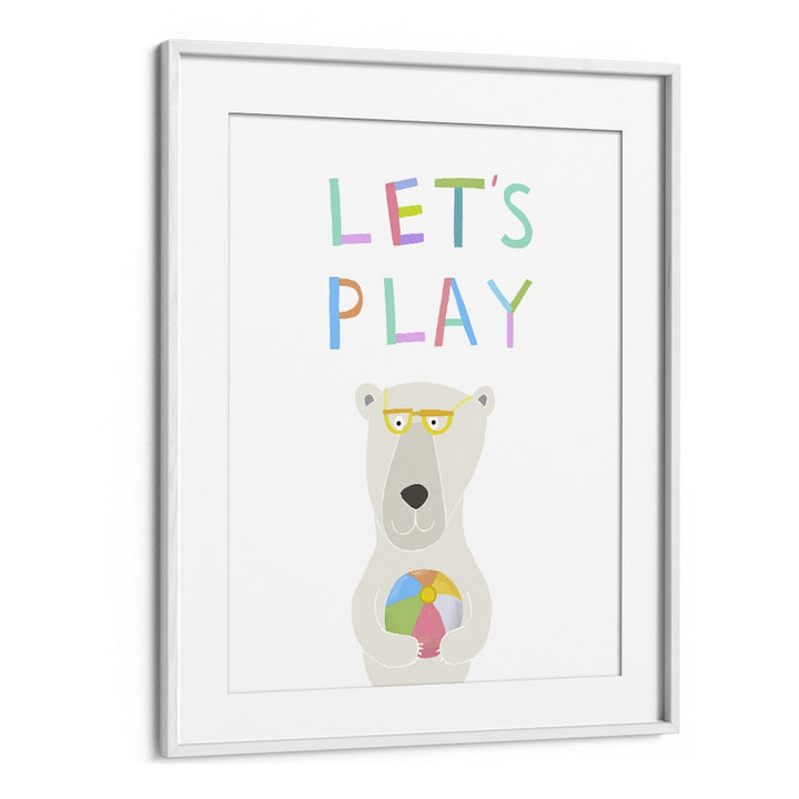 Lets Play With Funny Polar Bear By Carla Daly Kids Painting in White Frame With Mount