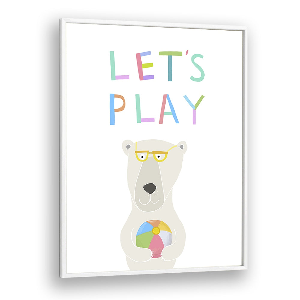 Lets Play With Funny Polar Bear By Carla Daly Kids Painting in White Plain Frame